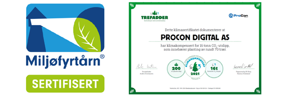Procon Digital er sertifisert som Miljøfyrtårn og er klimanøytral